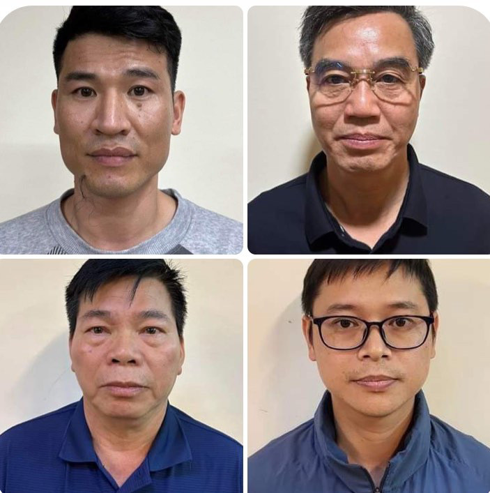 Các bị can (từ trái qua, từ trên xuống): Trần Quang Anh, Nguyễn Văn Thạo, Đàm Văn Cường, Nguyễn Khắc Mẫn tại cơ quan điều tra - Ảnh: Bộ Công an