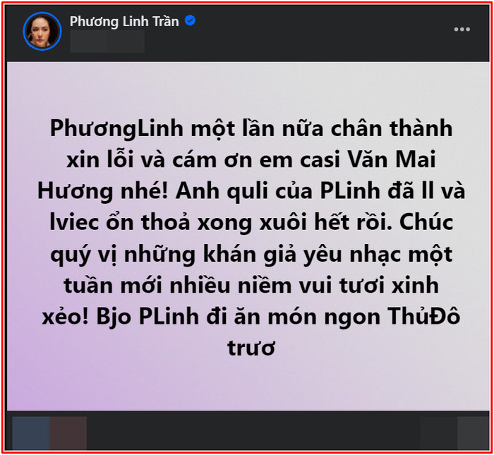 Phương Linh đăng đàn xin lỗi Văn Mai Hương vì hát ca khúc độc quyền nhưng không xin phép Ảnh 4