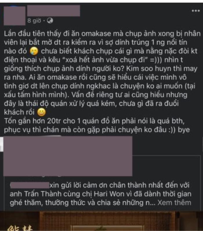 Sau lùm xùm liên quan đến Trấn Thành, nhà hàng Omakase TPHCM bị chỉ trích nặng nề Ảnh 1