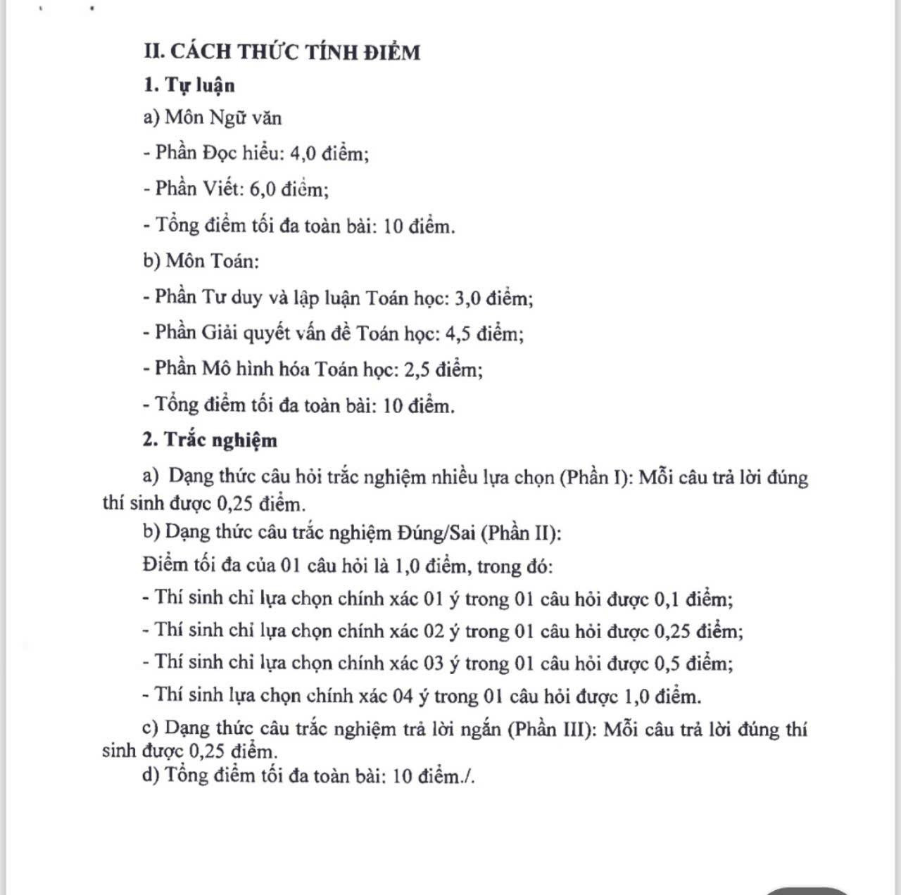 Hà Nội công bố cấu trúc các môn thi lớp 10