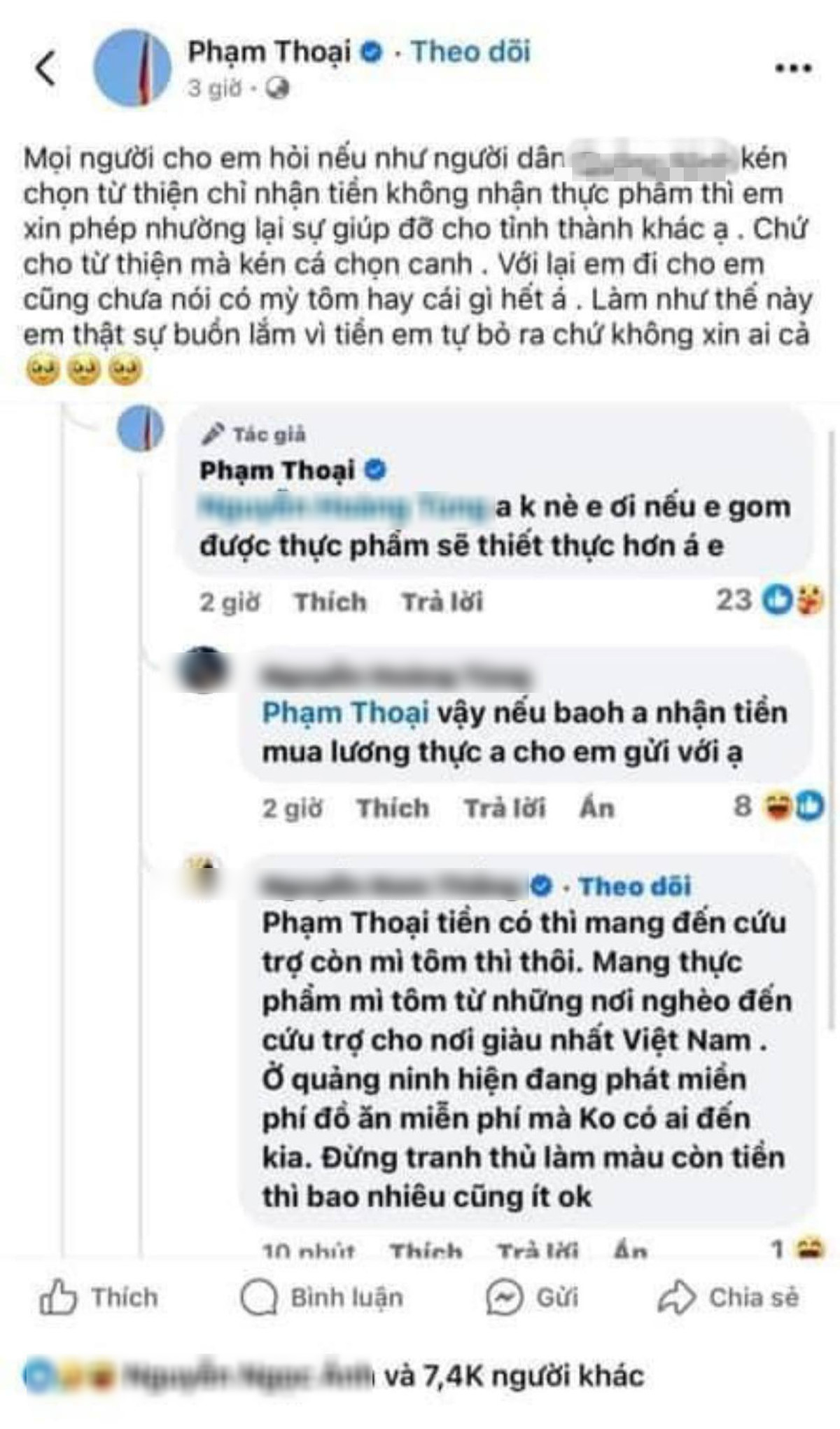 Phát ngôn của Tiktoker Phạm Thoại về việc từ thiện thiên tai gây bão mạng Ảnh 1