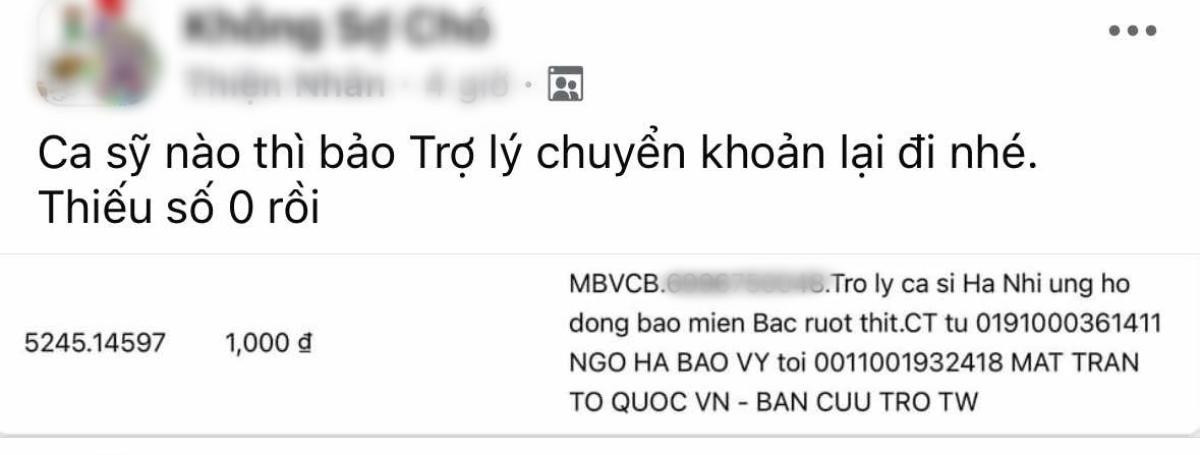 Sự thật việc ca sĩ Hà Nhi nhận gạch đá vì một kê khai ủng hộ 1.000 đồng Ảnh 2