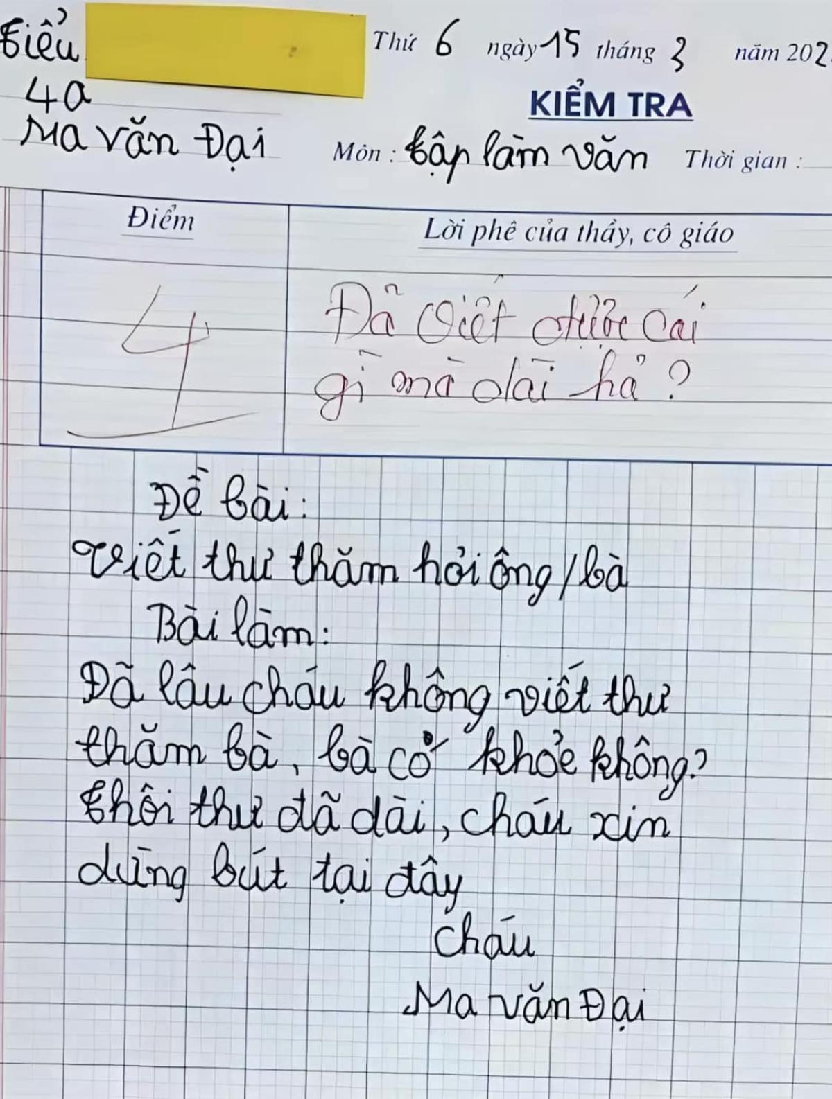 Bài văn hỏi thăm bà nhận 4 điểm, dân tình đồng ý với giáo viên khi đọc nội dung Ảnh 1