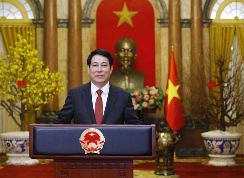Chủ tịch nước Lương Cường đọc thông điệp chúc Tết Ất Tỵ 2025. Ảnh: TTXVN.