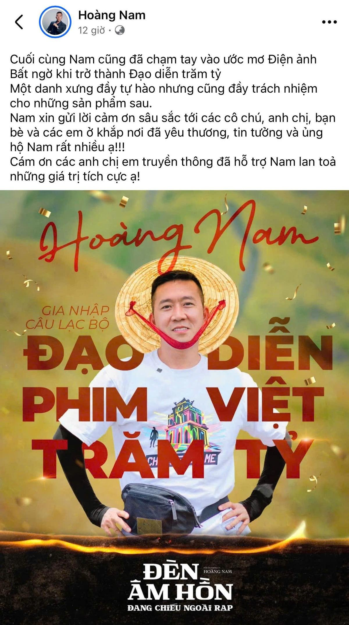 Hoàng Nam trở thành đạo diễn trăm tỷ củra điện ảnh Việt. Ảnh: Chụp màn hình