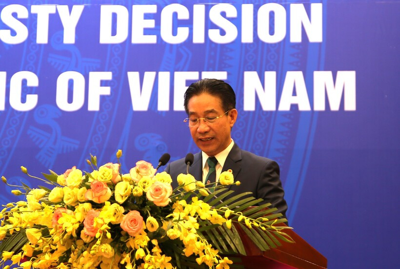 Phó Chủ nhiệm Văn phòng Chủ tịch nước Phạm Thanh Hà phát biểu tại buổi họp báo.