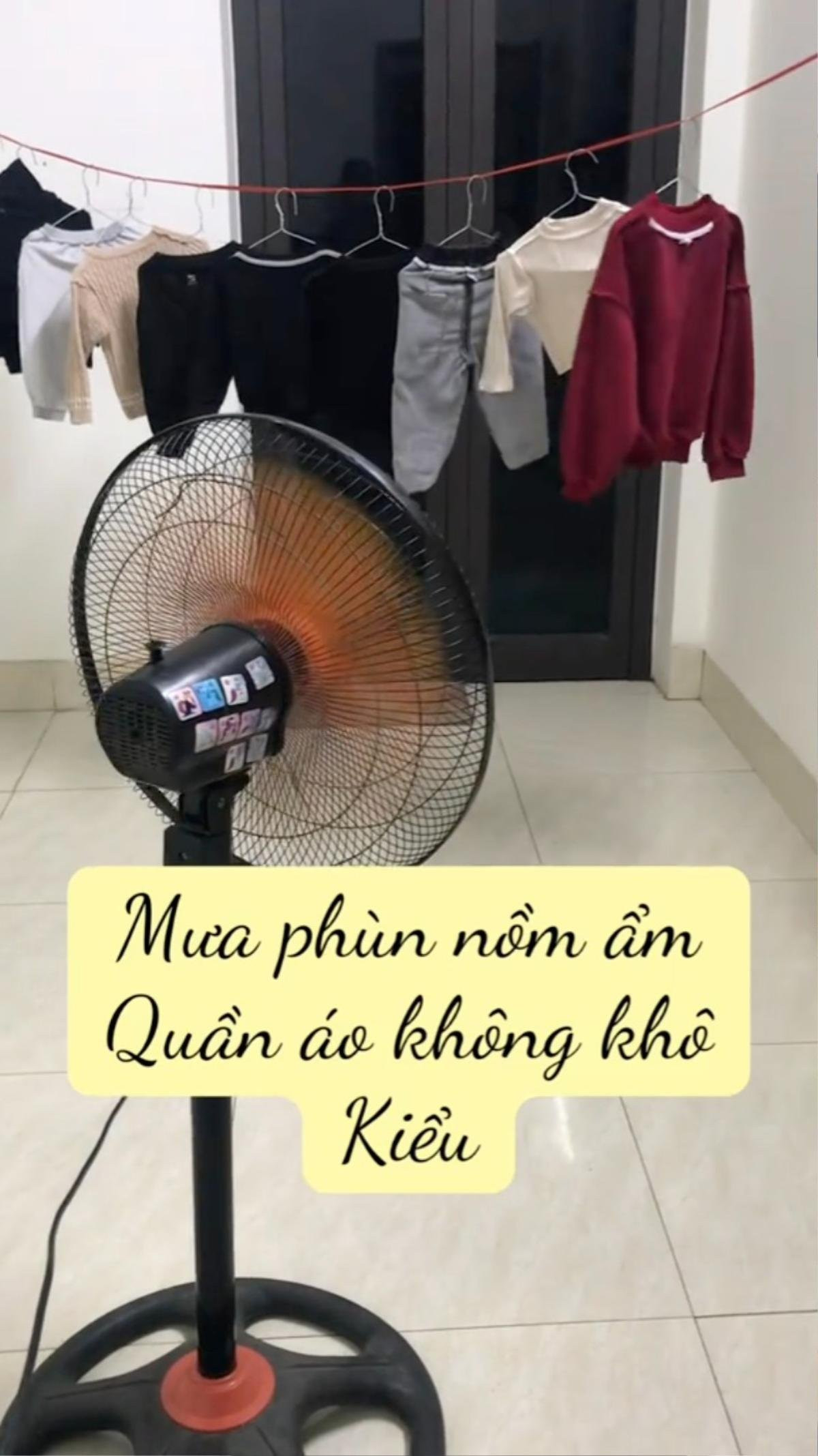 Một người dân ở thành phố Hà Nội nghĩ ra cách phơi quần áo trong nhà, bật quạt để quần áo nhanh chóng khô ráo: TikTok chip211