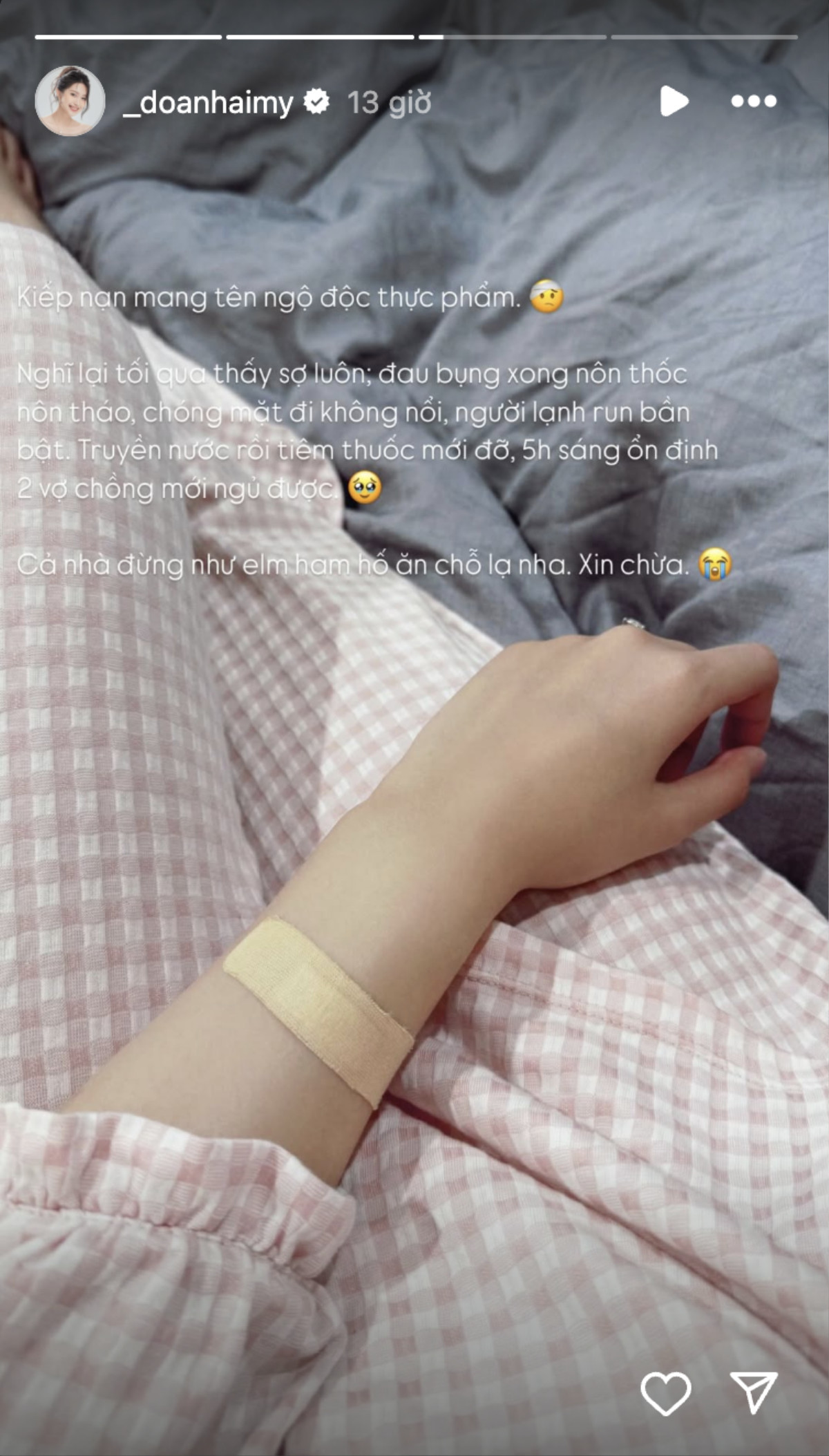 Vợ Đoàn Văn Hậu khuyên mọi người nên chú ý để tránh gặp tình huống tương tự. Ảnh: IGNV