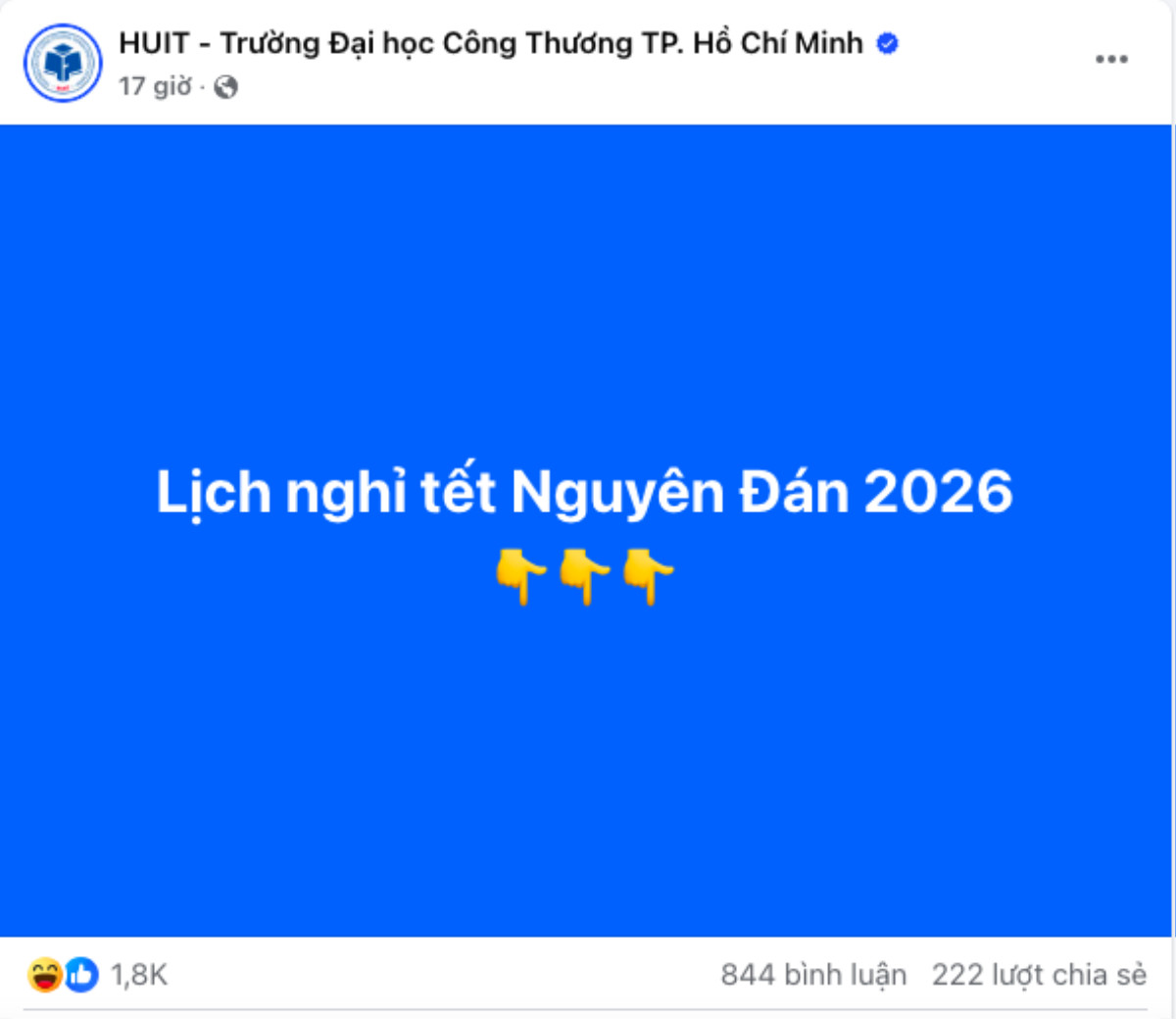 Đã có trường đại học đầu tiên công bố lịch nghỉ Tết Nguyên đán năm 2026 Ảnh 1