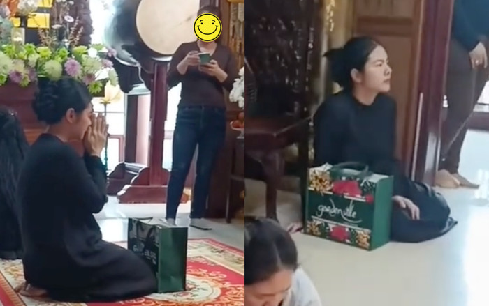 Hình ảnh Vân Trang đến viếng Quý Bình trong ngày cúng thất khiến nhiều người xúc động. (Ảnh chụp màn hình)