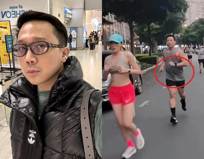 Trấn Thành lộ 'bé mỡ' trong video chạy bộ cùng Kỳ Duyên. (Ảnh FBNV)