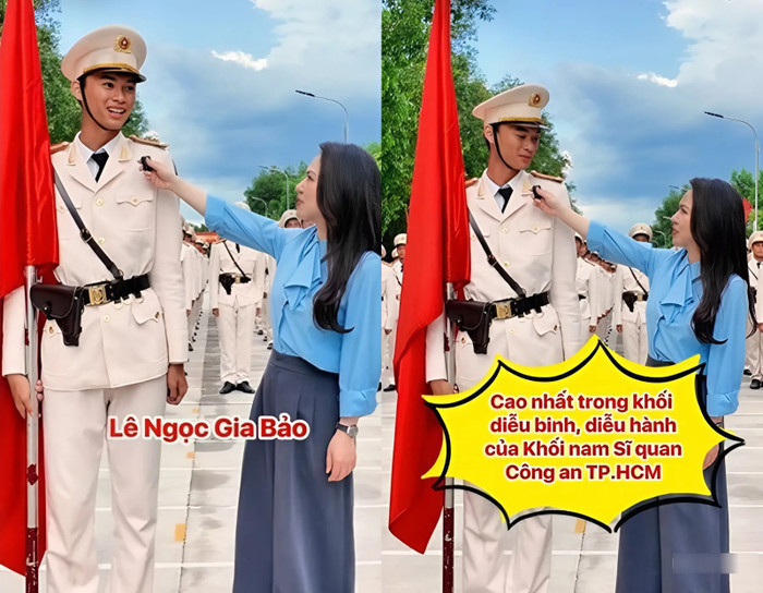 Thông tin về chiến sĩ Gia Bảo - người cao 1m93 đang được nhiều netizen quan tâm. (Ảnh chụp màn hình từ TikTok vtv24news)