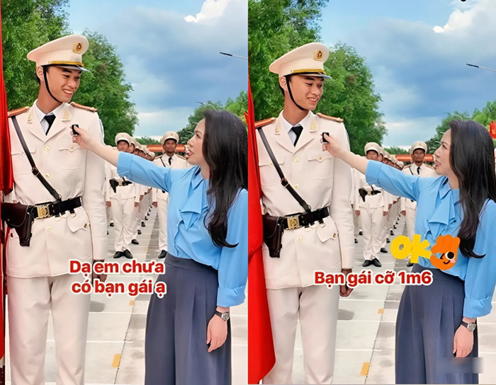 Nam chiến sĩ tiết lộ về gu bạn gái lý tưởng. Đoạn clip hiện nhận 1,3 triệu lượt xem. (Ảnh chụp màn hình từ TikTok vtv24news)