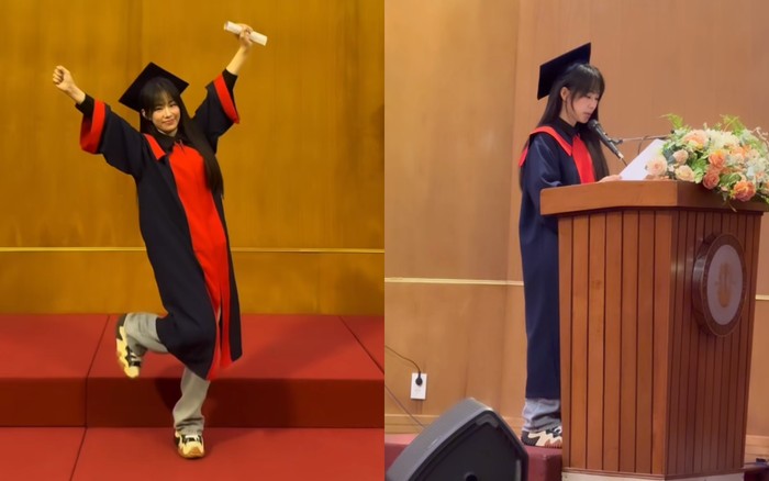 Lương Bích Hữu lộ rõ niềm vui khi tham dự lễ tốt nghiệp. Ảnh: FBNV