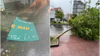 Tâm bão đổ bộ Quảng Ninh: Cây cối bật gốc, mái tôn và biển hiệu bay đầy đường