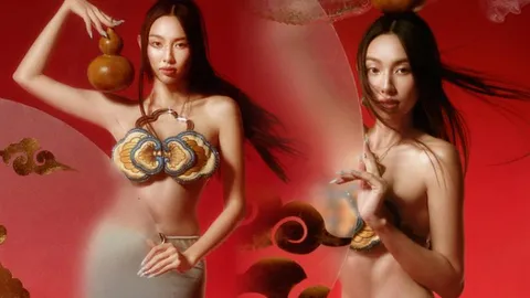 Hoa hậu Thùy Tiên hờ hững vai trần trong bộ ảnh đón Trung thu