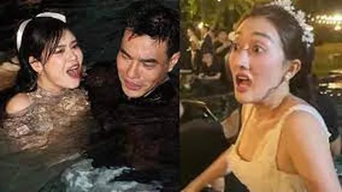 Loạt ảnh tơi tả của sao Việt sau tiệc cưới diễn viên Phương Lan: Trương Quỳnh Anh khóc thét dưới bể bơi