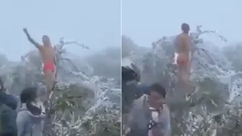 Clip: Giữa thời tiết lạnh giá, người đàn ông cởi trần hò hét trên đỉnh Mẫu Sơn khiến nhiều người bất ngờ