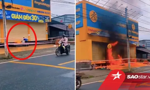 Đang ung dung trên đường, thanh niên châm lửa đốt Điện Máy Xanh cháy ngùn ngụt