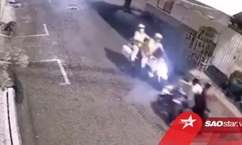 Tông vỡ yếm xe CSGT khi bị truy đuổi, nam thanh niên chở bạn gái vội tăng ga bỏ chạy thoát thân