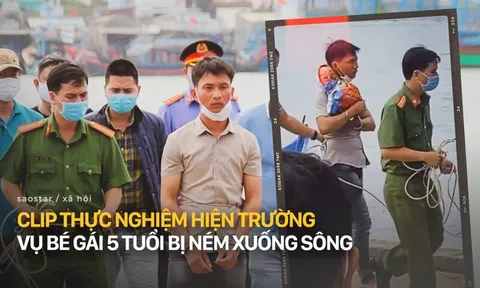 Clip: Thực nghiệm hiện trường vụ bé gái 5 tuổi bị ném xuống sông, gương mặt ông bố tỉnh bơ đến rùng mình