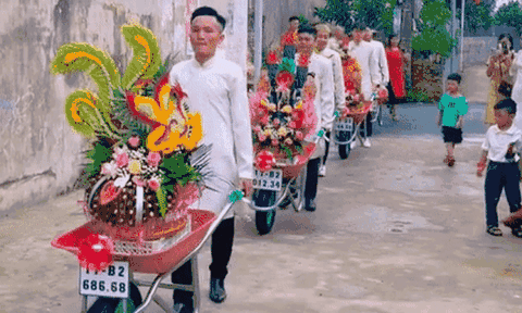 Độc lạ Thái Bình: Chú rể dùng xe rùa mang sính lễ sang hỏi cưới cô dâu
