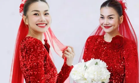 Cô dâu Thanh Hằng diện áo dài đỏ rực trong ngày lên xe hoa về nhà chồng