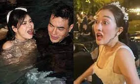 Loạt ảnh tơi tả của sao Việt sau tiệc cưới diễn viên Phương Lan: Trương Quỳnh Anh khóc thét dưới bể bơi