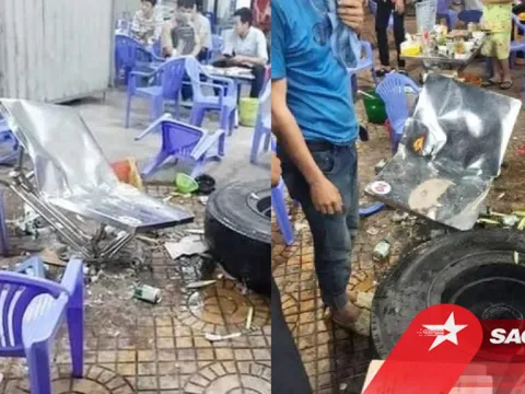 Đang ngồi ăn uống trên vỉa hè, thực khách bỏ chạy tán loạn vì bị lốp ô tô văng trúng