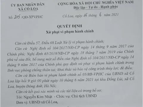Cổ Loa, Đông Anh: Chưa đưa biên bản làm việc đã ra quyết định xử phạt