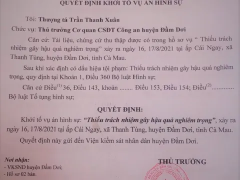 Cà Mau: Khởi tố vụ án hình sự lây lan dịch Covid-19