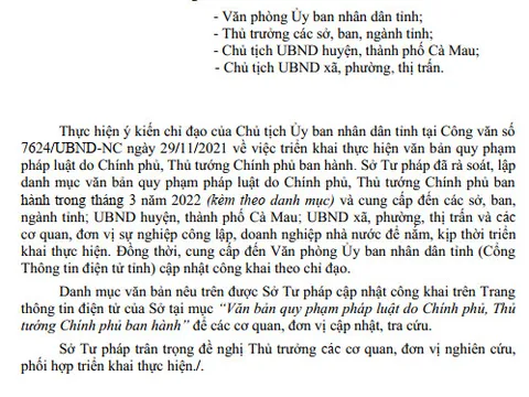 Cà Mau: Triển khai thực hiện văn bản do Chính phủ, Thủ tướng Chính phủ ban hành trong tháng 3/2022