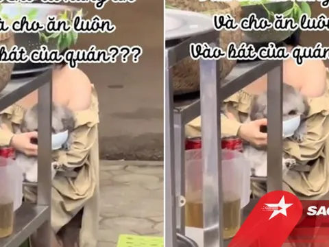 Cho chó cưng ăn uống trong bát của quán, cô gái trẻ khiến dân mạng tranh cãi dữ dội