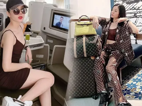 Ngắm thời trang sân bay 'sặc mùi tiền' của Lệ Quyên: Outfit xuề xòa cũng phủ kín hàng hiệu