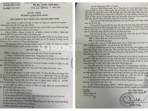 Nghệ An: Xây dựng trái phép, Cty TNHH Kinh doanh vật tư tổng hợp và cơ khí bị xử phạt 110 triệu