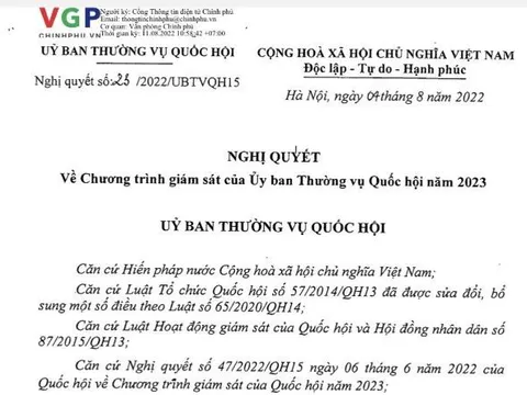 Nghị quyết về Chương trình giám sát của Ủy ban Thường vụ Quốc hội năm 2023