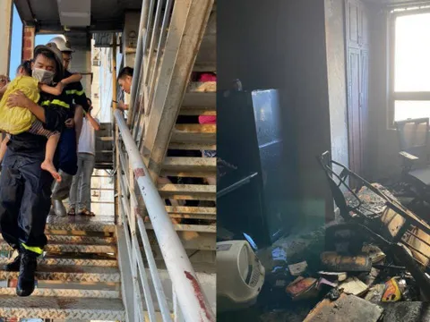 Vụ cháy chung cư ở Hà Đông, đưa 4 người an toàn ra khỏi khu vực cháy