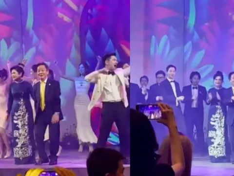 Bầu Hiển nhảy 'cực sung' mừng hạnh phúc trong ngày cưới của Đỗ Mỹ Linh - Đỗ Vinh Quang