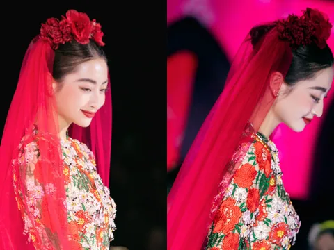 Lương Thuỳ Linh e ấp làm cô dâu trong chiếc áo dài cưới đỏ rực