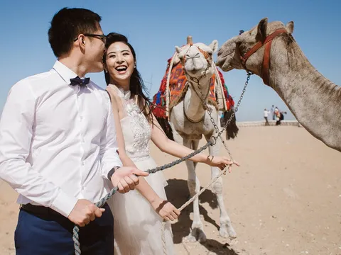 Bộ ảnh cưới hiếm hoi của hoa hậu Ngọc Hân và chồng tại Ai Cập
