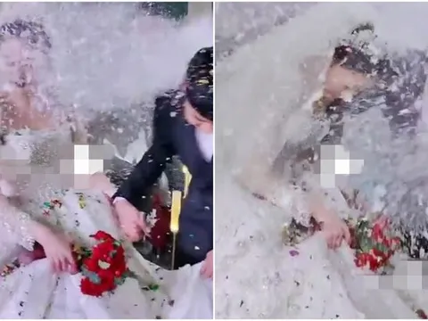 Cô dâu chú rể tỏ rõ sự mệt mỏi trong ngày trọng đại chỉ vì trò đùa quá khích này của hội bạn