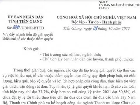 Tiền Giang: Đẩy nhanh tiến độ giải quyết khiếu nại, tố cáo
