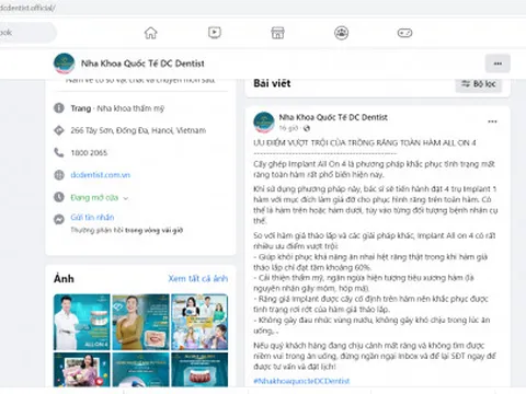 Nha khoa DC Dentist tung hô nhiều dịch vụ không được cấp phép, tiềm ẩn rủi ro cho sức khỏe, tính mạng khách hàng