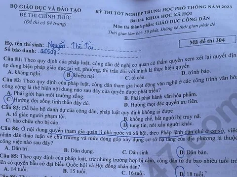 Đáp án, đề thi môn GDCD mã đề 304 thi THPT Quốc gia 2023 mới nhất