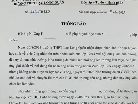 Sở GD&ĐT Hà Nội vào cuộc vụ nhà trường 'từ chối công tác giáo dục học sinh'
