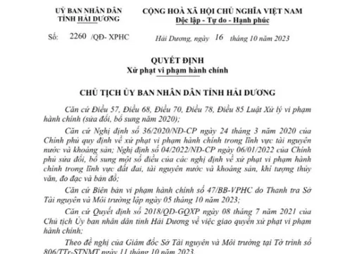 Vi phạm trong lĩnh vực khai thác tài nguyên, Công ty Viwaseen6 bị xử phạt 155 triệu đồng.