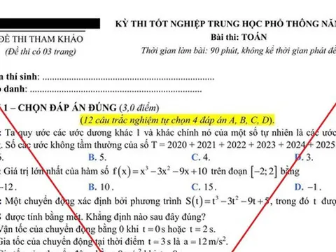 Đề tham khảo thi tốt nghiệp THPT 2025 môn Toán trên mạng là giả mạo