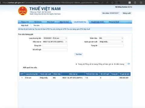 Hướng dẫn cách tra cứu giá tính lệ phí trước bạ ô tô, xe máy