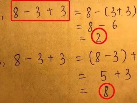 Bài toán tiểu học '8-3+3' ra hai đáp án bằng 2 và 8, đâu mới là đáp án đúng?