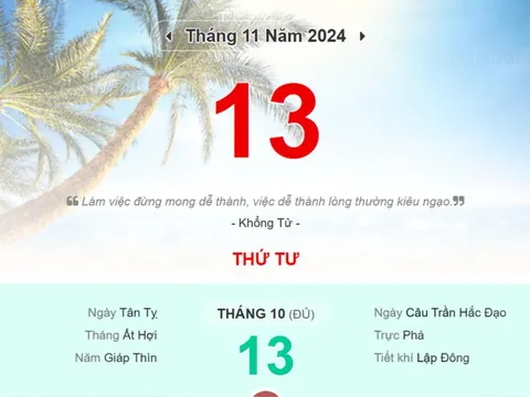 Lịch âm hôm nay 13/11/2024: Thận trọng khi làm việc lớn